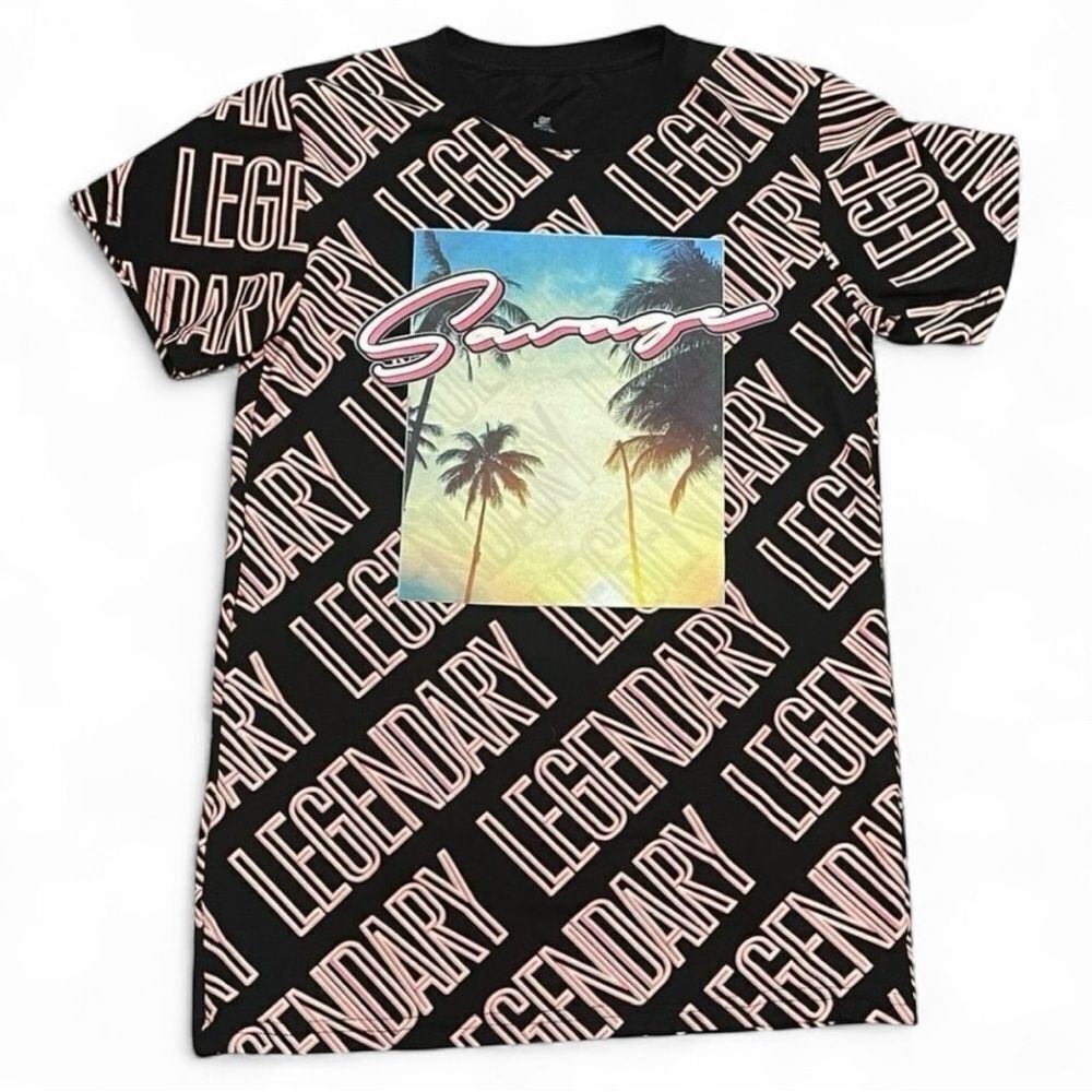Launder Mens Short Sleeve Tshirt Legendary Savage Palm Tree Black Pink White Sm